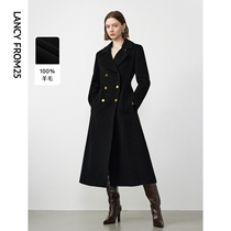 The Longzi pure wool Army brigade Wind collection waist display slim senior sensation Son Coat Woman 2023 Winter new fur coat