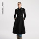 朗姿优雅黑色冬季新款设计感法式赫本风羊毛大衣翻领收腰毛呢