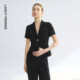 Langzi 25 flat lapel acetate short-sleeved business suit jacket black and white ol commuter style suit for women summer ຮູບແບບໃຫມ່