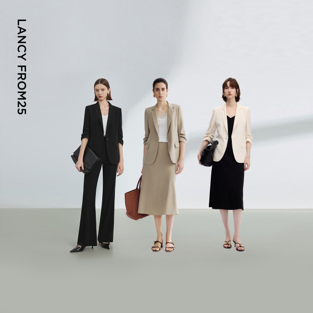 Langzi 25 Mulberry Silk Black Temperament Suit Jacket Shoulder Classic Business Commuting Style suit Women's Summer Style ໃຫມ່
