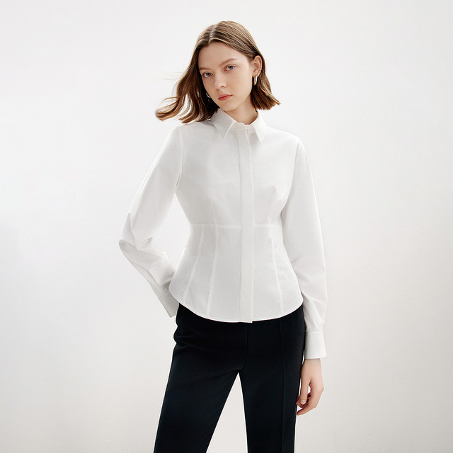 Langzi long-sleeved shirt, elegant top for commuting, high-end retro, 2024 autumn new white shirt design