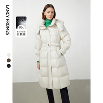 Lanpose Holdobaggy white goose down long style with a hat jacket 2023 Winter new cashew down down jacket