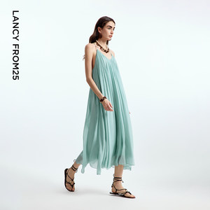 【王楚然同款】漾25系列朗姿桑蚕丝吊带裙度假2025夏新款连衣裙女
