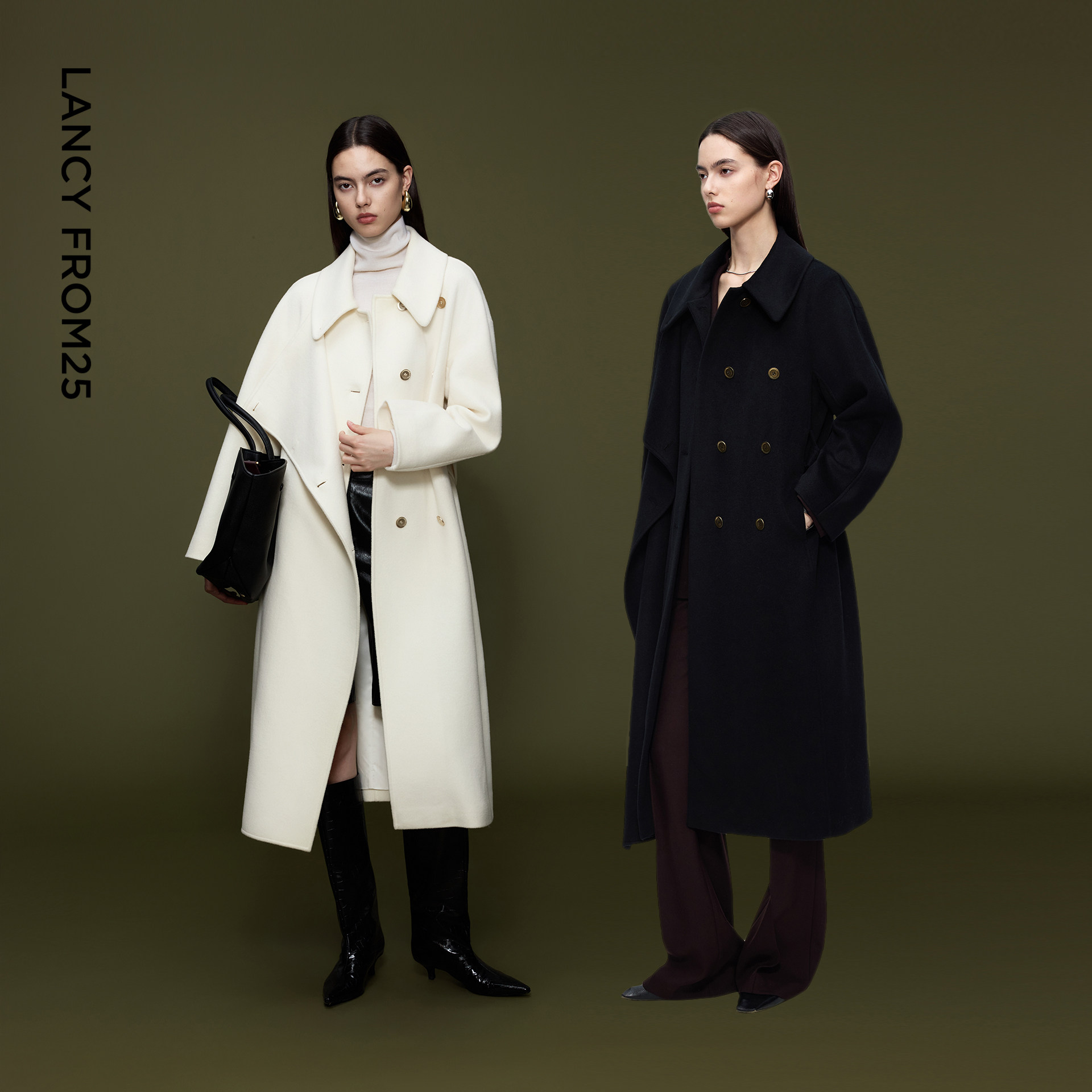 朗姿纯羊毛翻领简约高级感毛呢外套慵懒呢子大衣2025年冬季新款,淘宝优惠券,粉丝福利购,淘宝优惠卷