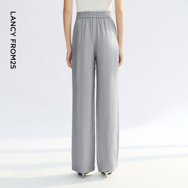 Langzi 25 commuting style casual elastic waist drape texture straight loose pants relaxed feeling trousers new summer style