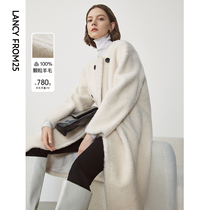 Lang Posture Pure Wool Retro Round Lead Ol Wind Winter Commute With Slim Imitation Leather Grass Jacket Blouse Women 2023 Winter New