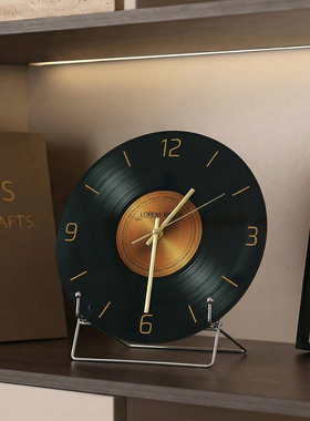 轻奢复古黑胶唱片桌面时钟客厅电视柜意式极简装饰摆件高级感小众