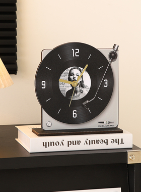 中古风黑胶唱片桌面时钟客厅电视柜家居装饰办公室摆件高级感小众