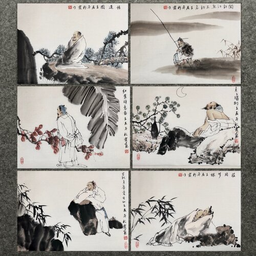 44X33CM装饰国画纯手绘禅意字画四尺六开人物画小品AS5070631-55 - 图1