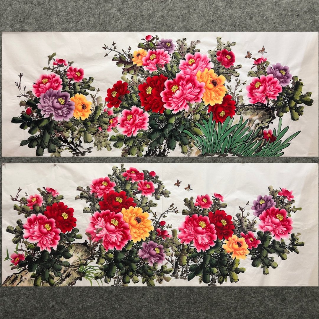 240X96厘米装饰国画批发花鸟画纯手绘小八尺牡丹紫藤花开富贵01,淘宝优惠券,粉丝福利购,淘宝优惠卷