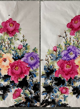 100X50厘米国画纯手绘花鸟三尺牡丹花吉祥家居挂画AA6032001-24