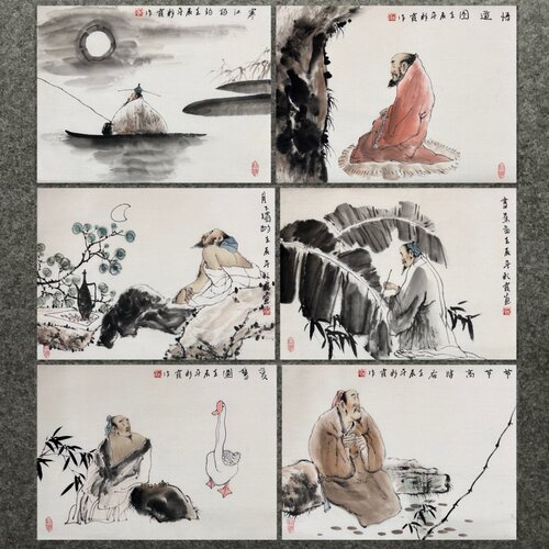 44X33CM装饰国画纯手绘禅意字画四尺六开人物画小品AS5070631-55 - 图0