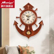 Maple leaf timepiece New Chinese living room mute hanging bell solid wood modern decoration clock home European-style creative quartz clock