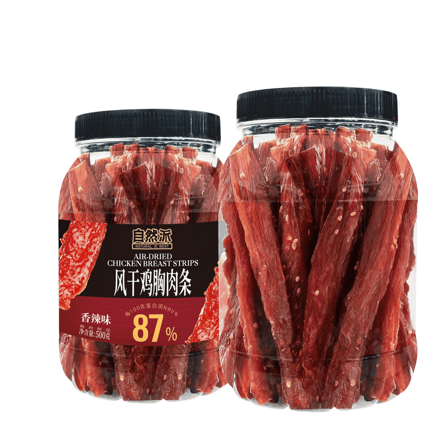 自然派风干鸡胸肉条500g罐装解馋高蛋白休闲零食香辣味鸡肉干耐嚼