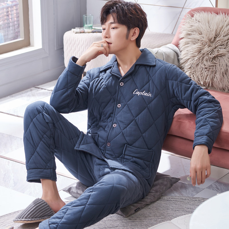 圆人男士睡衣秋冬款加厚纯棉夹棉春秋加棉开衫新款大码家居服套装,淘宝优惠券,粉丝福利购,淘宝优惠卷
