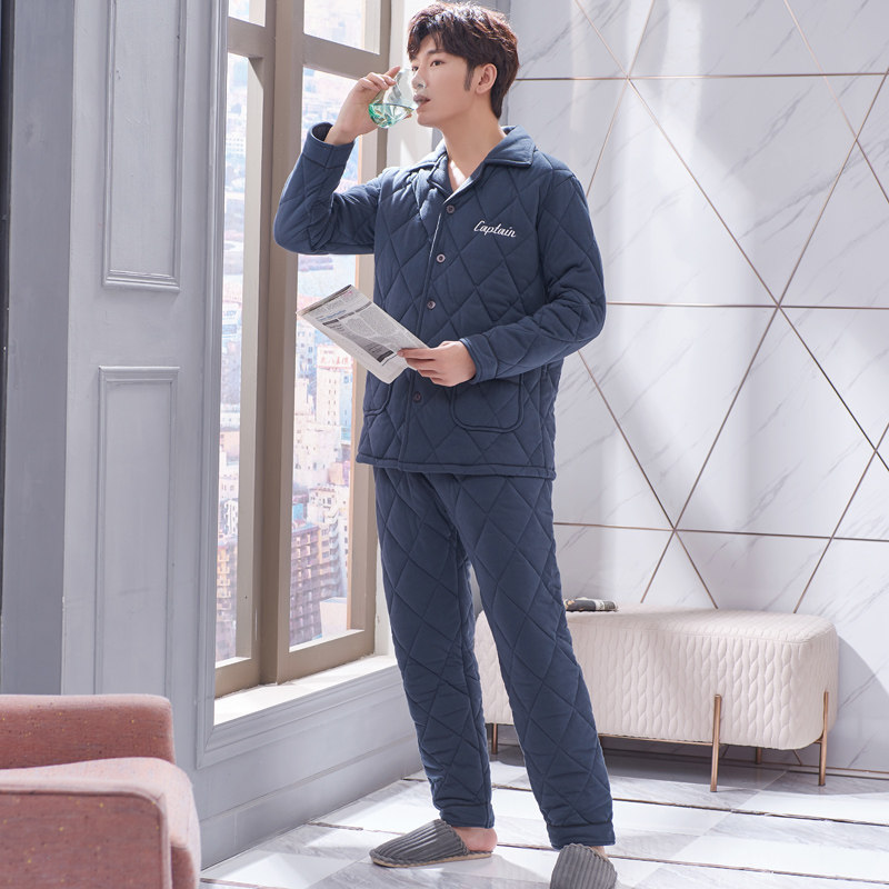 圆人男士睡衣秋冬款加厚纯棉夹棉春秋加棉开衫新款大码家居服套装,淘宝优惠券,粉丝福利购,淘宝优惠卷