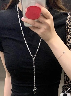 项链女复古十字架吊坠流行饰品高级毛衣链ins潮甜酷风辣妹卫衣链