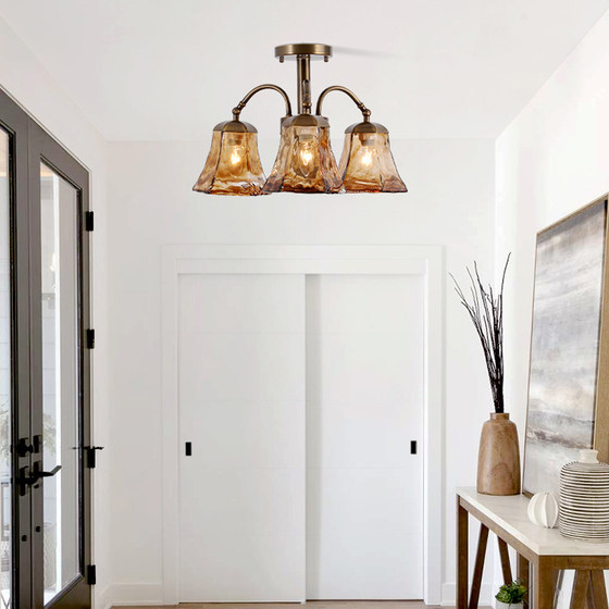 American retro glass dining room study all copper ceiling lamp