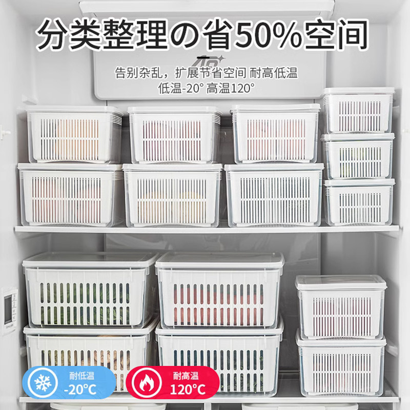 冰箱收纳盒沥水保鲜盒食品级冰箱专用冷藏盒特大号蔬菜水果保鲜盒 - 图3