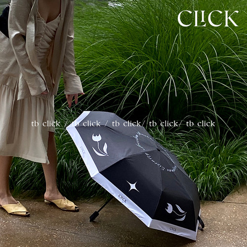Click原创晴雨两用折叠伞黑胶防晒紫外线夏日遮阳伞 郁金香复古风 - 图0