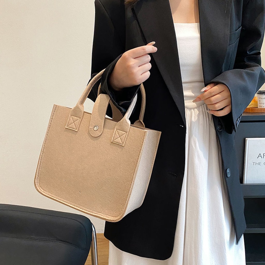 加厚毛毡手提袋新款时尚百搭ins外出妈咪包大容量手拎饭盒便当包,淘宝优惠券,粉丝福利购,淘宝优惠卷