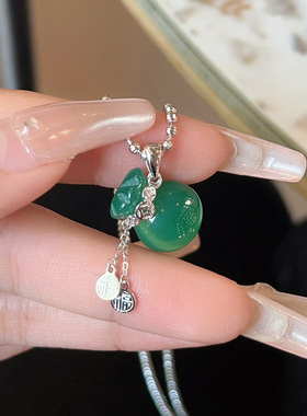 梦祥银925银吊坠玉髓钱币福袋女款项坠好运福来项链送女友礼物