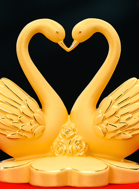 艺金缘结婚礼物送新人送闺蜜绒沙金百年好合天鹅摆件装饰结婚纪念