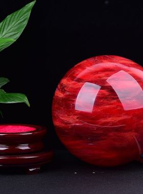 纯天然红水晶球客厅玄关招财摆件