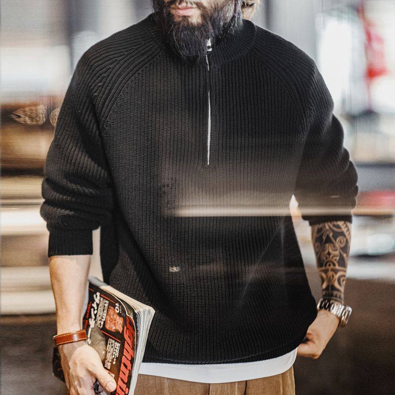 马登工装 美式复古半拉链立领毛衣套头打底高领针织衫上衣男秋冬,淘宝优惠券,粉丝福利购,淘宝优惠卷