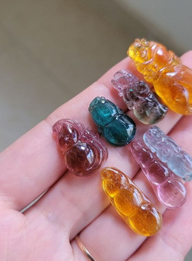 天然碧玺吊坠 项坠 雕刻件 四季豆 一物一图 福豆