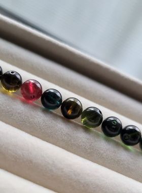 包邮天然老料碧玺单株散珠隔珠7-10mm升级手链黑糖黑玫瑰