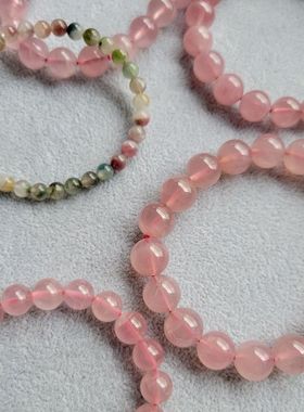 包邮清出天然马粉手链海蓝宝手链梅花碧玺手链一物一图