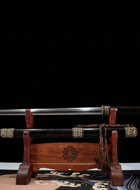 卷草唐剑锻打刀剑花纹钢黑檀木