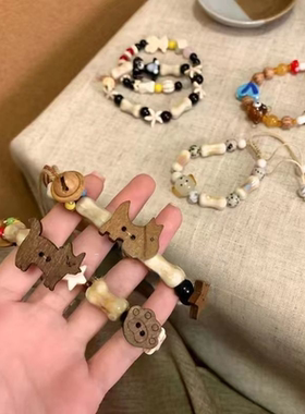 新中式手作小狗串珠手链复古叠戴