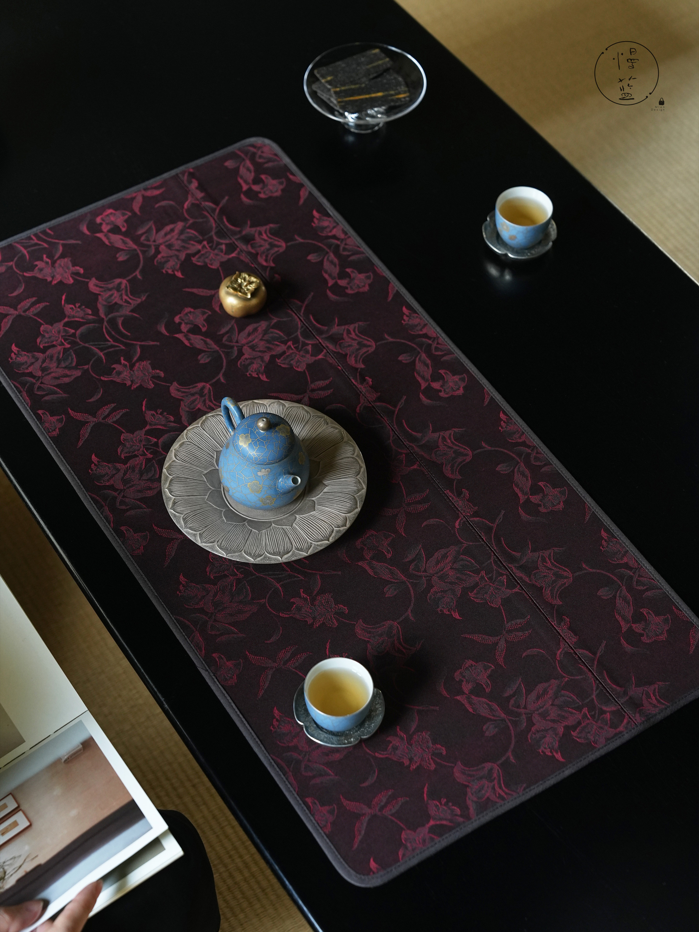 慢蓝海棠香云纱茶席复古禅意真丝手工茶垫茶席茶道配件,淘宝优惠券,粉丝福利购,淘宝优惠卷