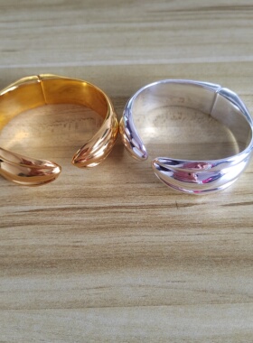 西班牙unode50手镯ins五十分之一粗纹开口镀银手环小众高级出口