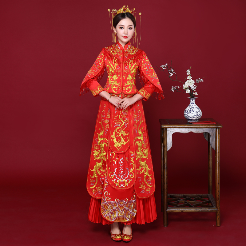 古代婚服皇后凤冠霞帔秀个服中国风抖音秀禾服新娘2019新款小个子