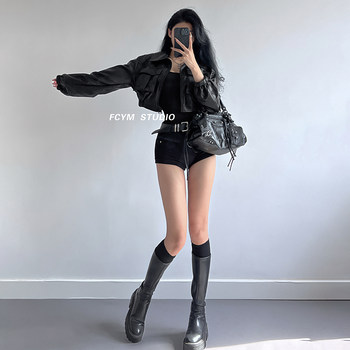 Windmill and Spear Black Short PU Leather Jacket Women's Jacket Autumn and Winter Outfits European and American Style Outfits for Little Maillard