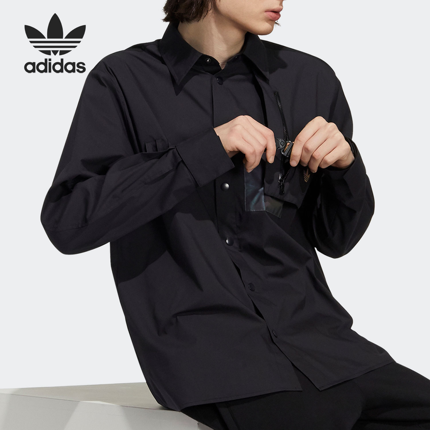 Adidas/阿迪达斯正品三叶草男女通用时尚休闲长袖衬衫H58071 - 图1