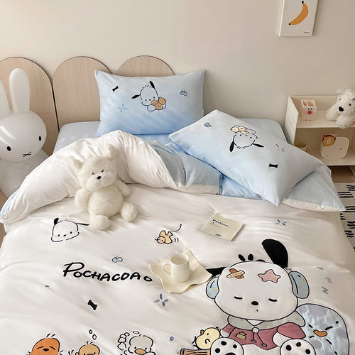 卡通可爱帕恰狗纯棉水洗棉四件套全棉卡通儿童床单被套宿舍三件套 - 图2