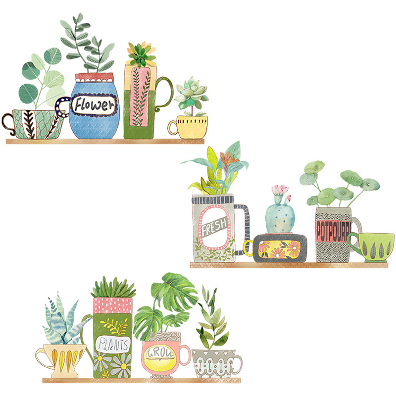 餐厅墙面装饰墙贴创意店铺花卉盆栽贴纸植物客厅卧室走廊贴画自粘