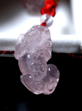 天然粉水晶貔貅吊坠饰品本命年粉晶芙蓉晶挂件项链男女礼物情侣