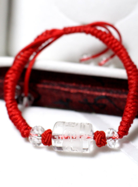 天然白水晶六字真言红绳手链女款单圈手串礼物送女友闺蜜生日礼物