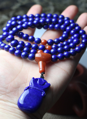 天然青金石钱袋项链开运吉祥物礼物帝王青配南红生日礼物2025转运