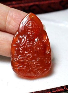 2025天然红玛瑙文殊菩萨吊坠属兔守护神挂件生肖兔本命佛挂坠开运