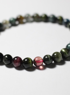 天然猫眼碧玺手链透体冰粉红蓝紫黄绿糖果色西瓜小碧彩玺手串礼物