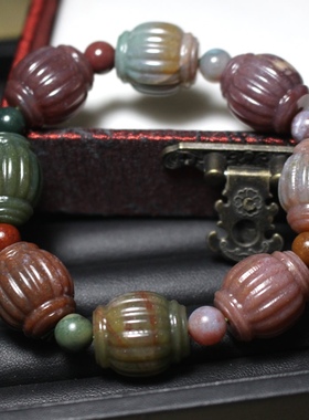 天然盐源玛瑙鼓珠手链