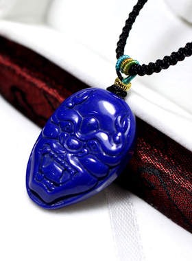 天然青金石雕刻神兽吊坠项链吉祥礼物帝王青送学子2025开运高考