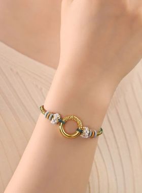 平安扣手工编织八股编桃花结手绳女半成品diy可穿珠黄金饰品挂件