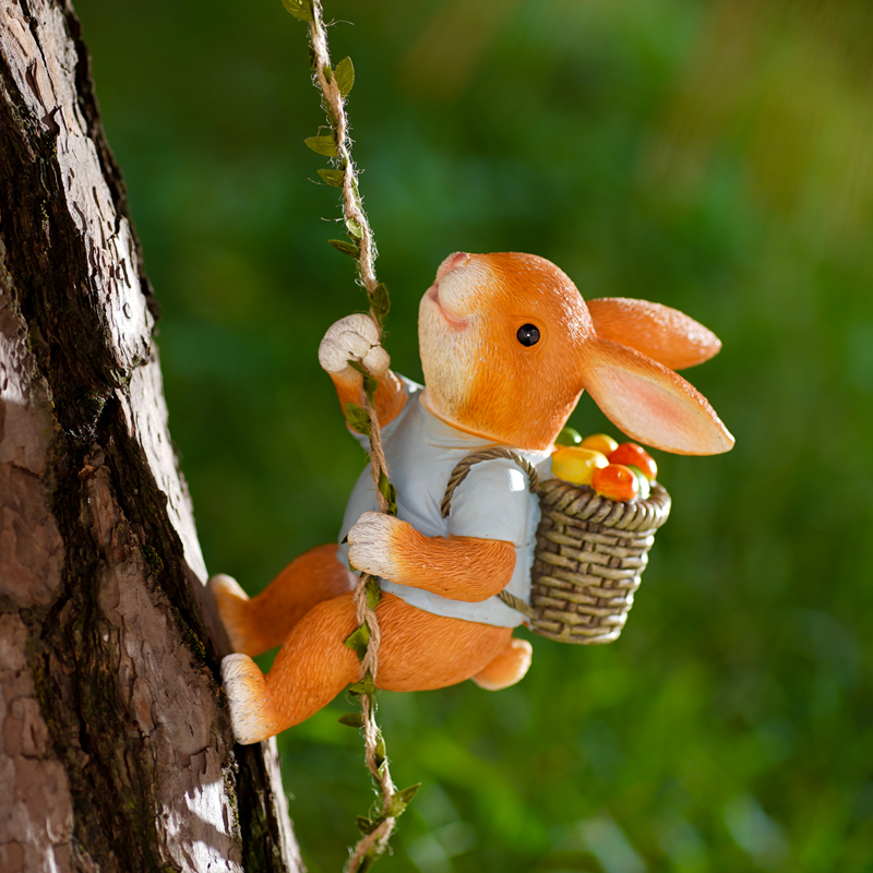 花园庭院摆件可爱兔子攀登爬树壁挂件户外民宿幼儿园花盆造景吊件 - 图1